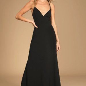 Lulu's Be My Date Black Lace-Up Maxi Dress
